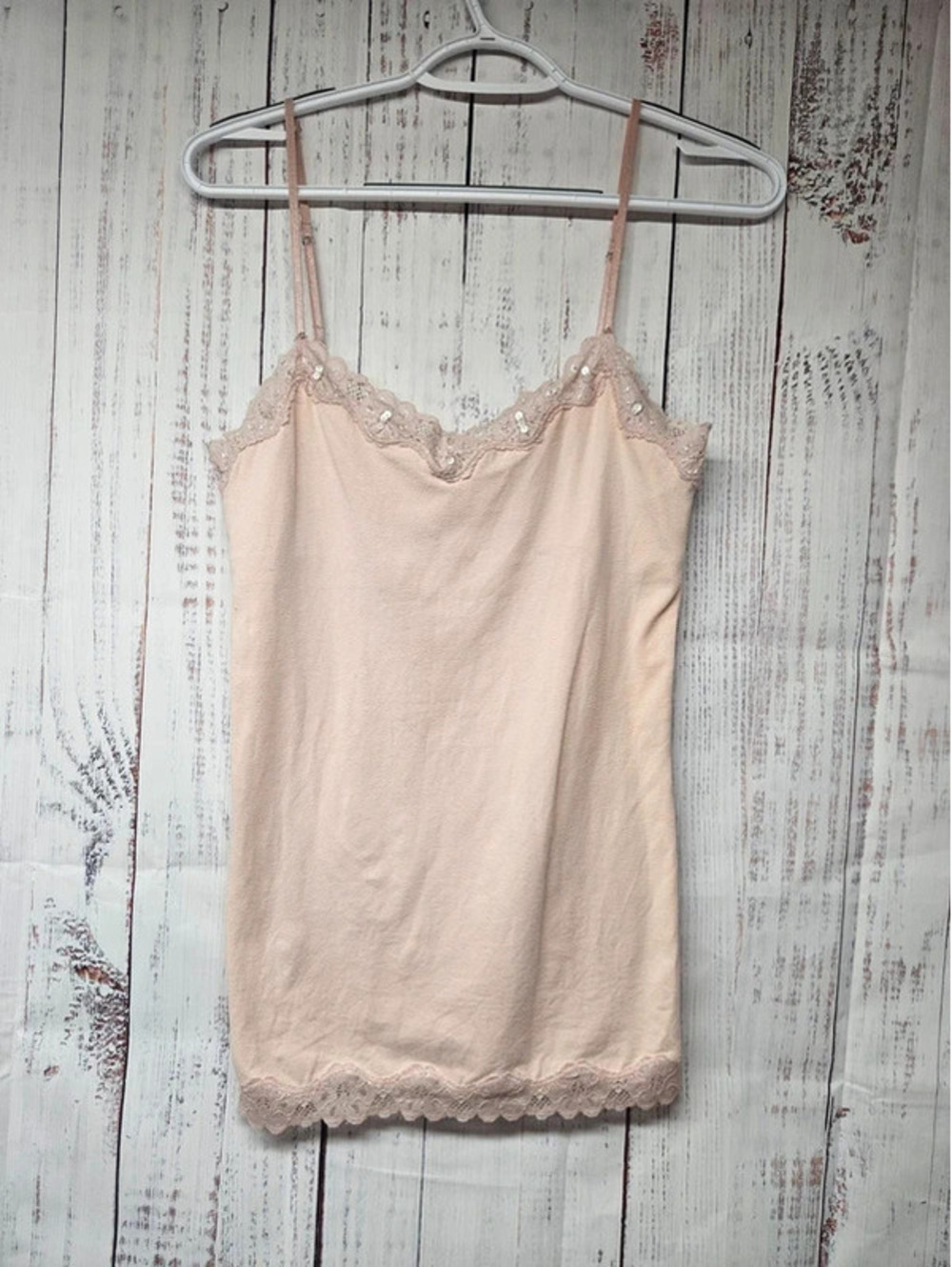 Aeropostale Women's Camisole Size M Pink Lace Sequin Trim Adjustable Strap Cami